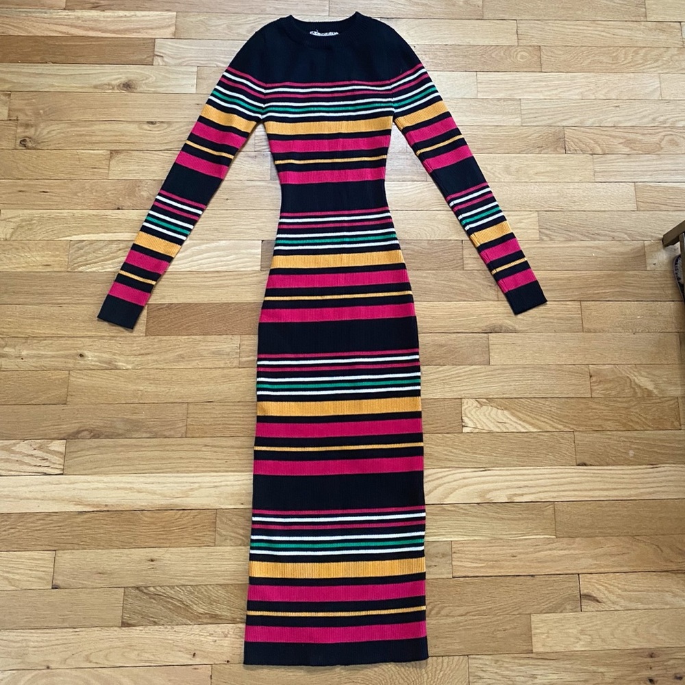 Knitted Striped Bodycon Midi Dress | A. Calin by Flying Tomato | Multicolor